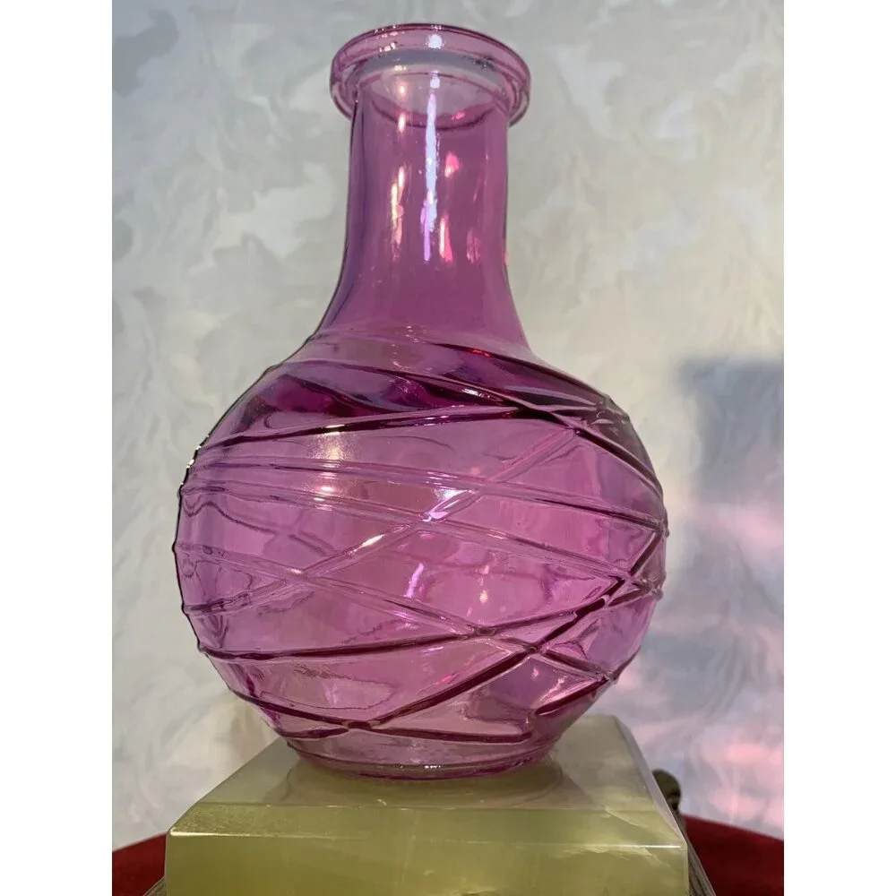Vibrant Pink‎ Clear Art Glass Small Round Vase 6